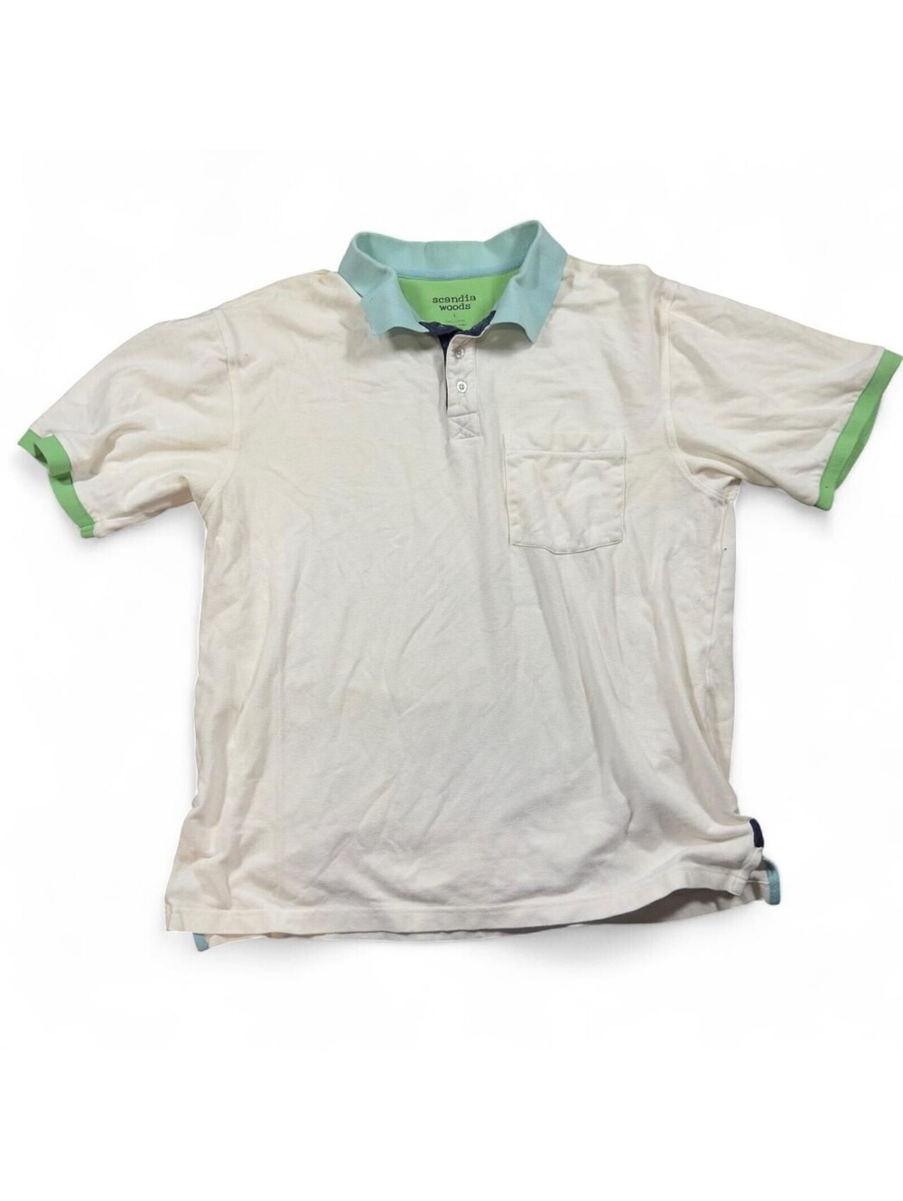 Scandia Woods Polo Men L White Cotton Colorblock Preppy